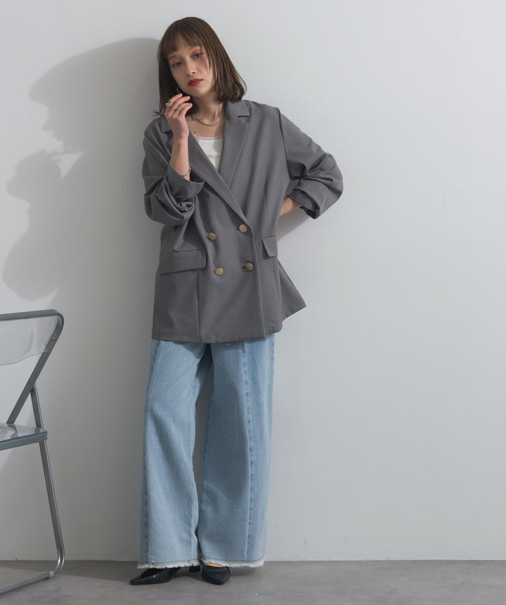 【SET】ダブルテーラードジャケット+ツートーンバイカラーデニムパンツ(2set)