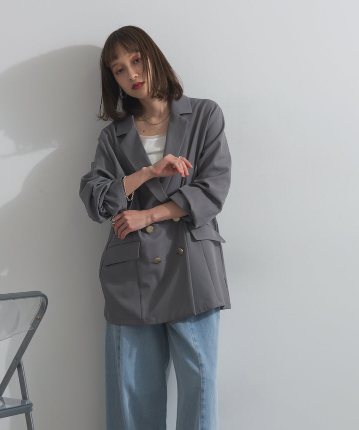 【SET】ダブルテーラードジャケット+ツートーンバイカラーデニムパンツ(2set)