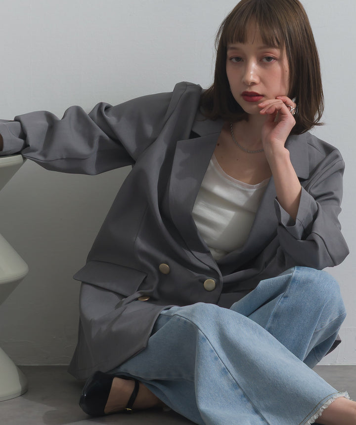 【SET】ダブルテーラードジャケット+ツートーンバイカラーデニムパンツ(2set)