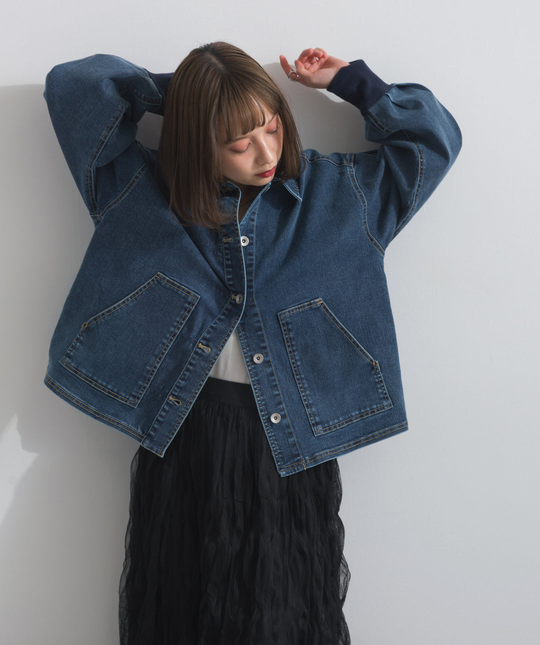 リブスリーブデニムジャケット