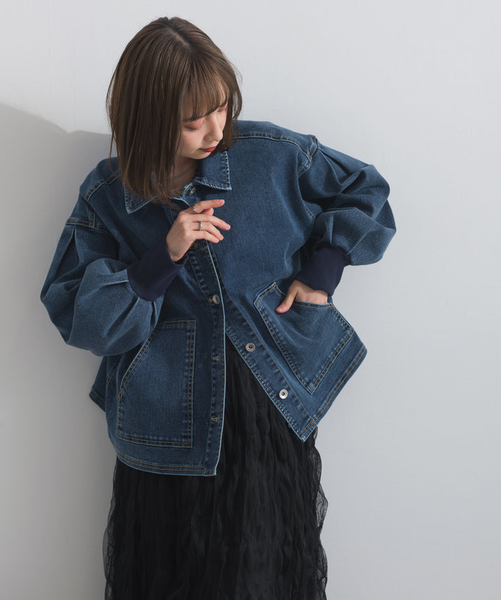 リブスリーブデニムジャケット