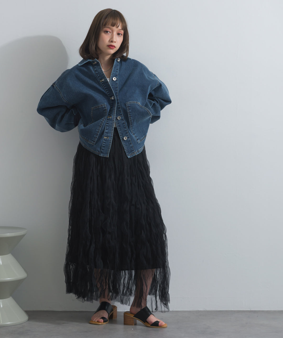 リブスリーブデニムジャケット