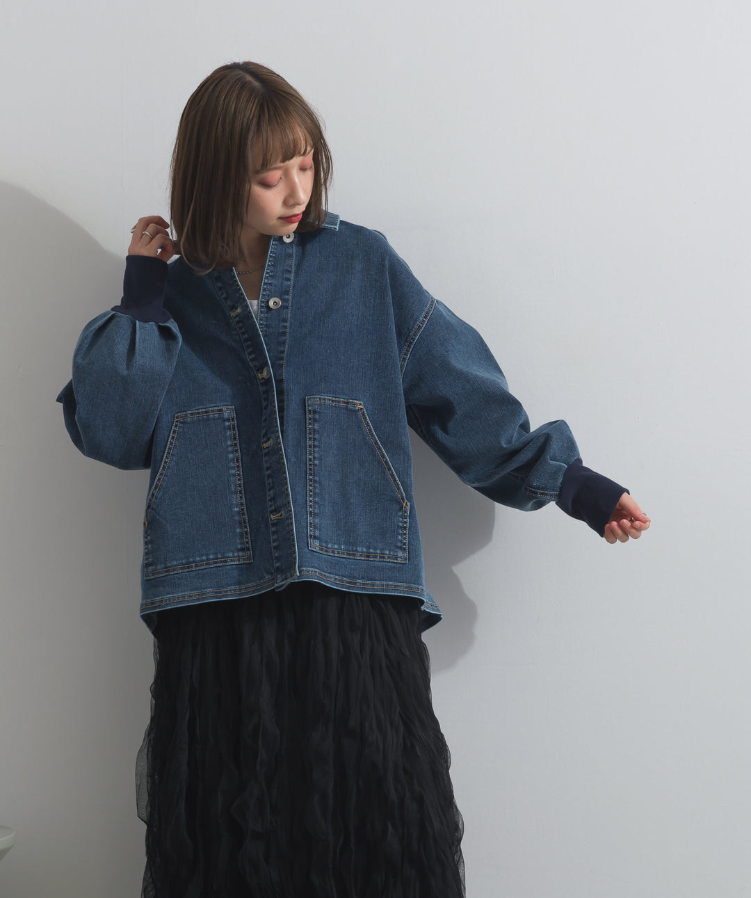 リブスリーブデニムジャケット