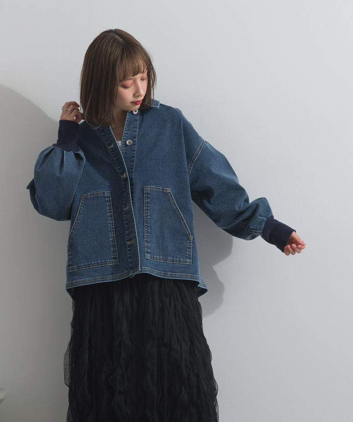 リブスリーブデニムジャケット