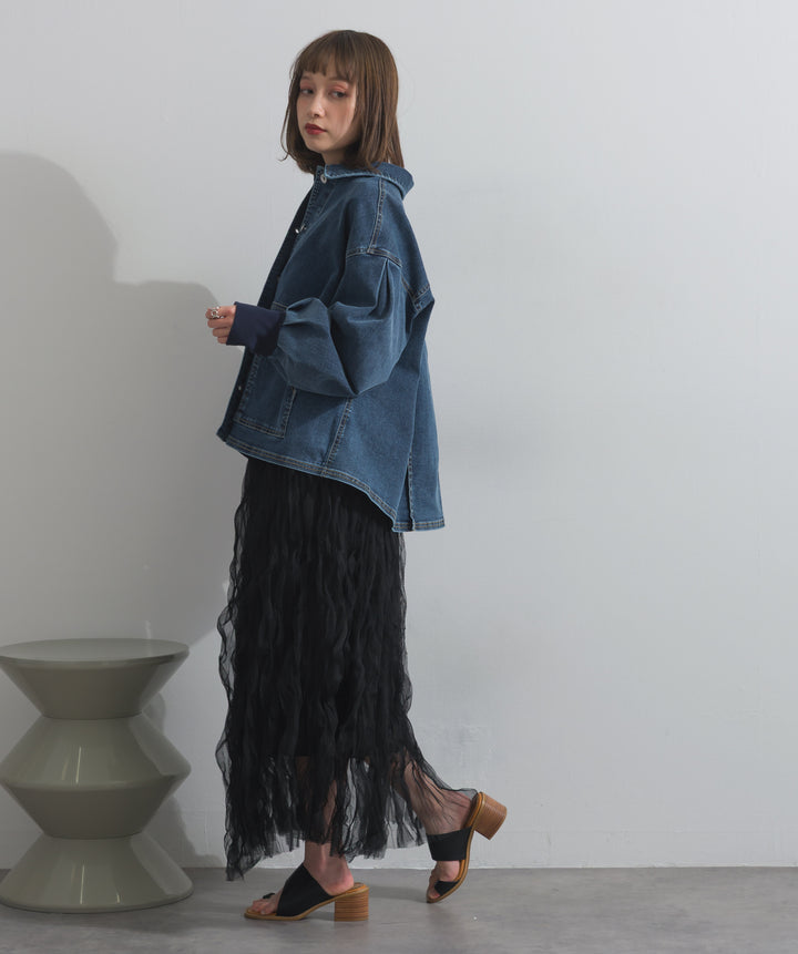 リブスリーブデニムジャケット
