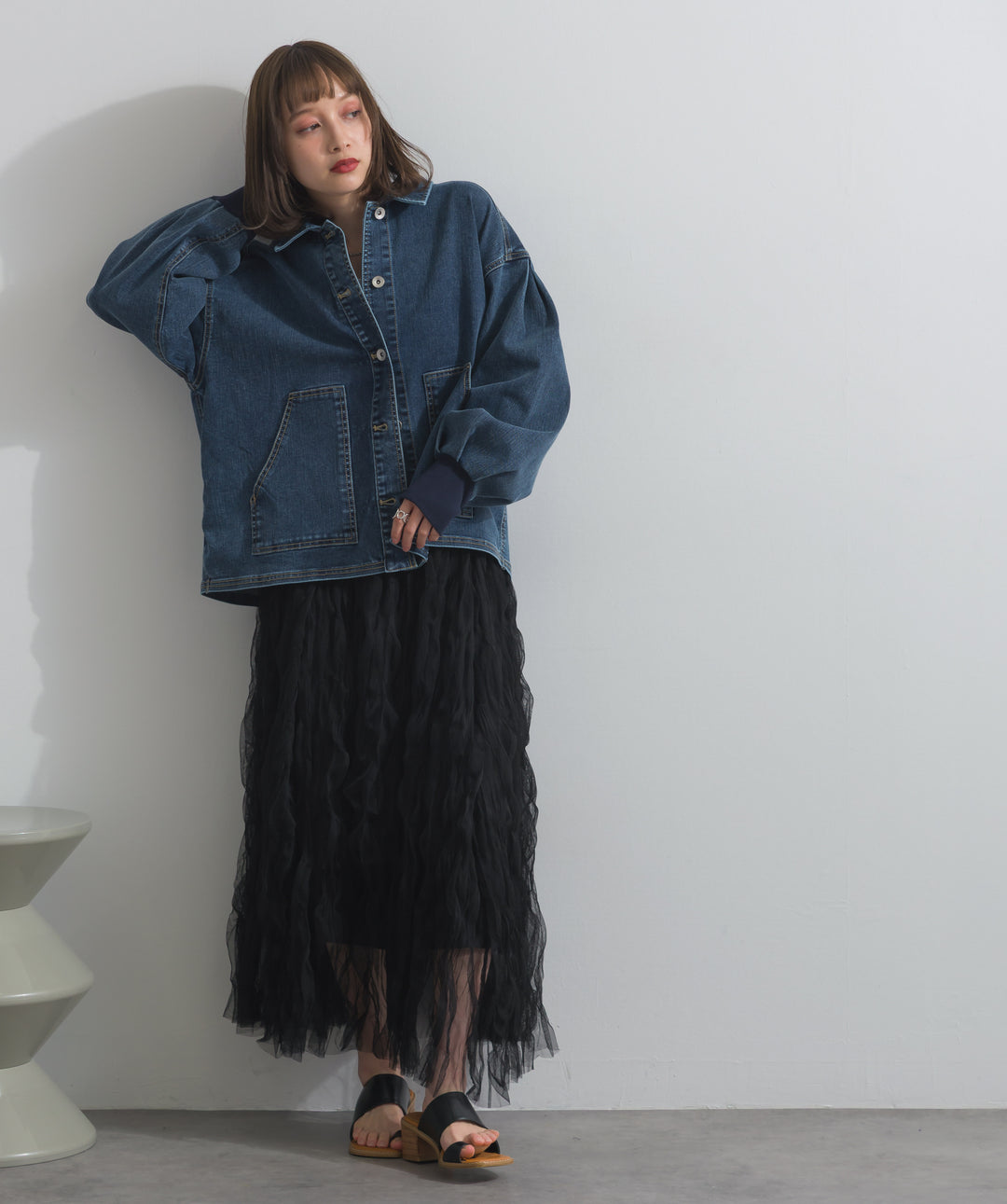 リブスリーブデニムジャケット