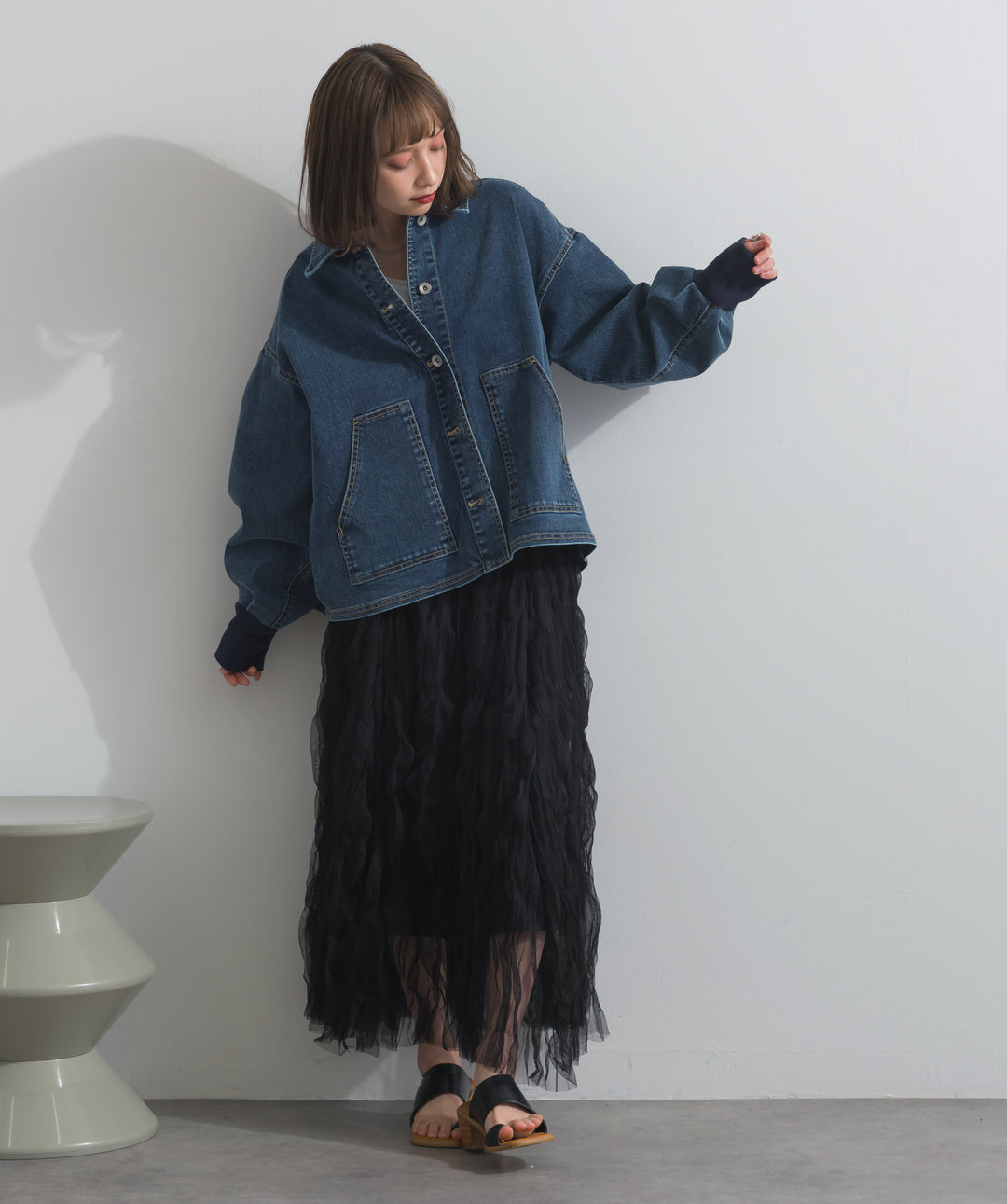 リブスリーブデニムジャケット