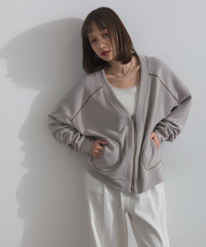 アクセントステッチZIPカーディガン