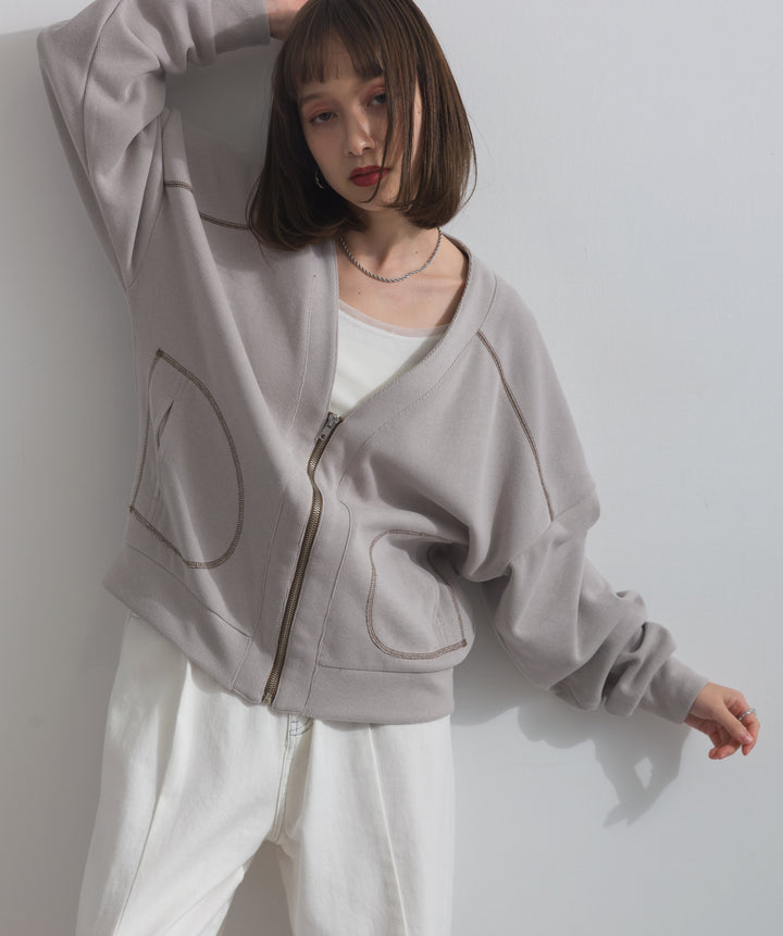 アクセントステッチZIPカーディガン