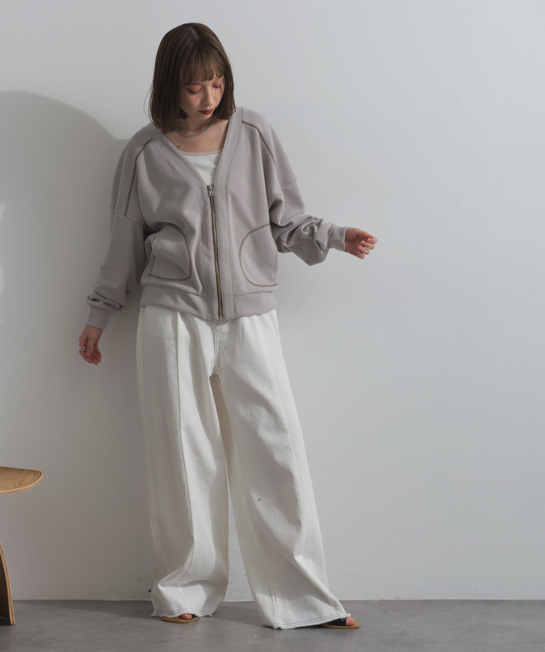 アクセントステッチZIPカーディガン
