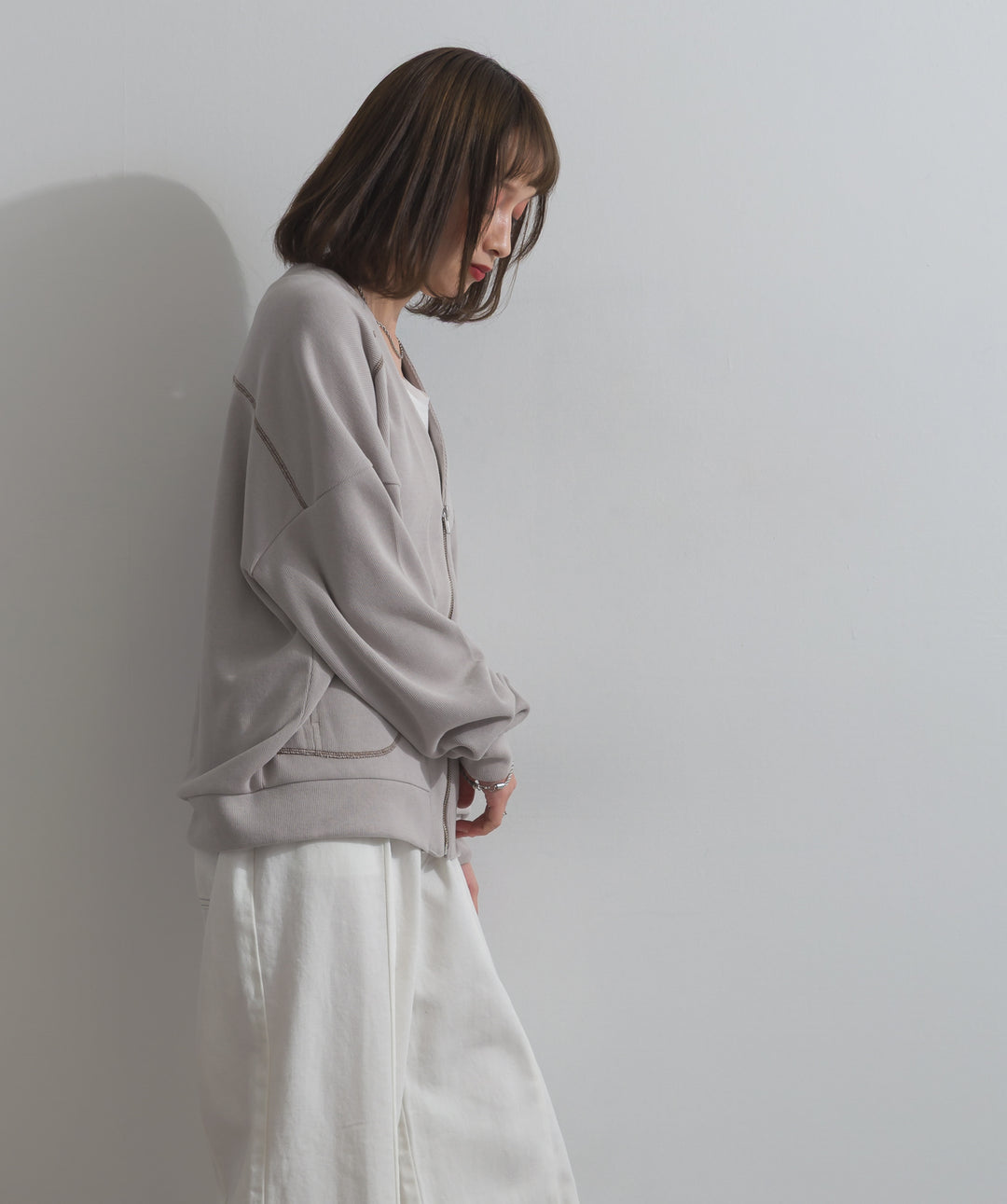 アクセントステッチZIPカーディガン