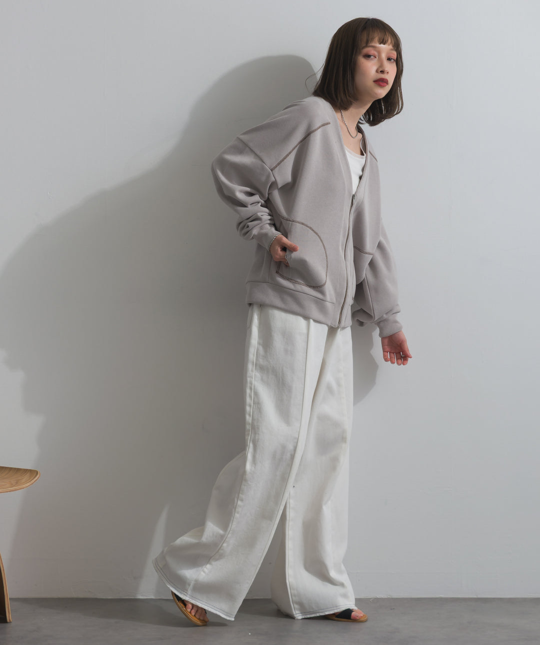 アクセントステッチZIPカーディガン