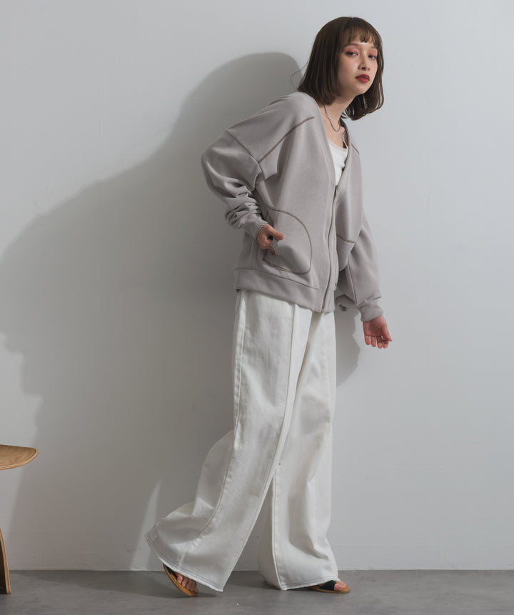 アクセントステッチZIPカーディガン