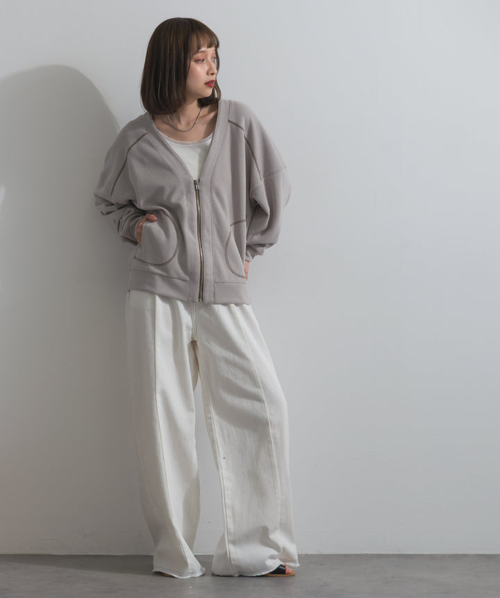 アクセントステッチZIPカーディガン