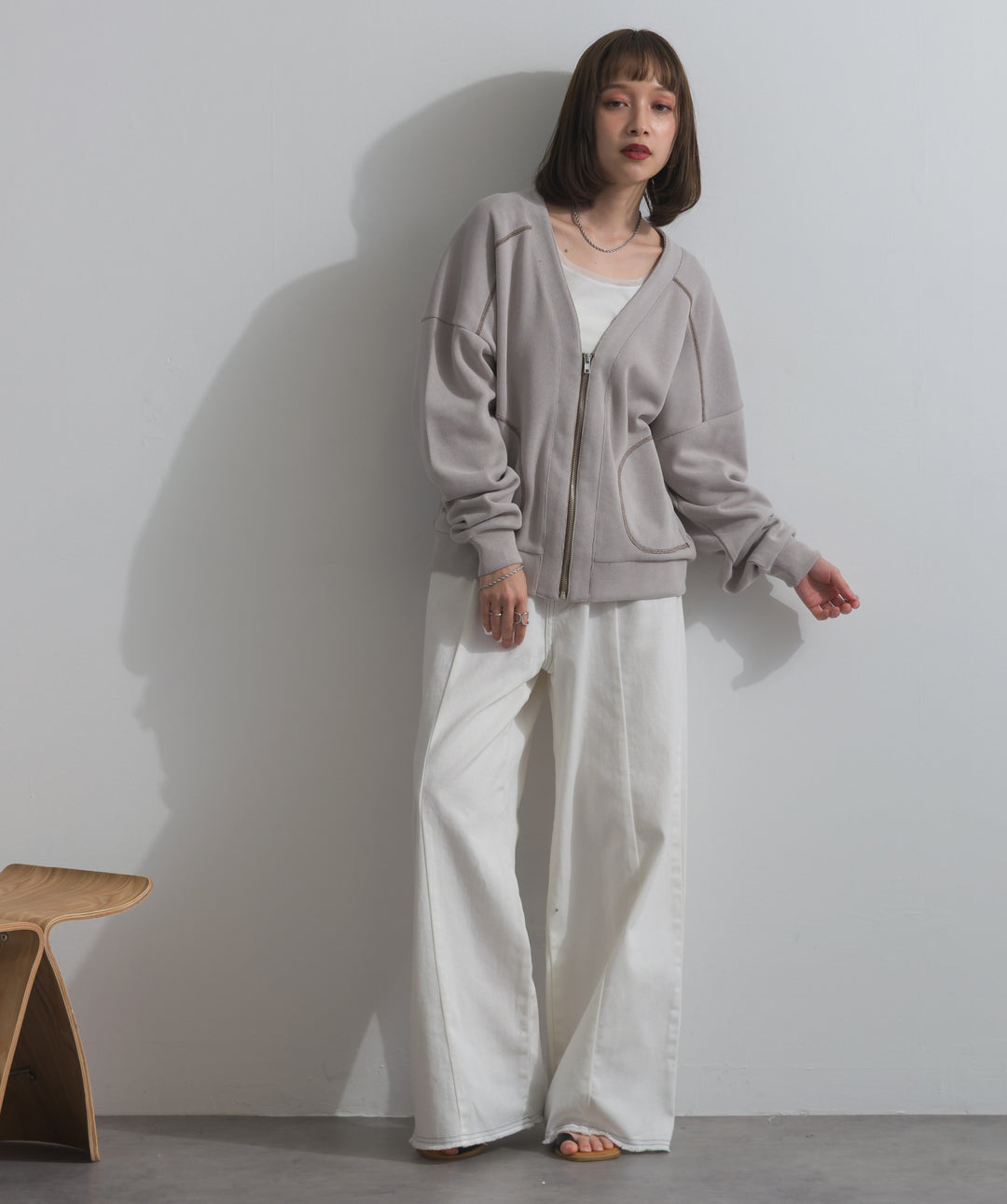 アクセントステッチZIPカーディガン
