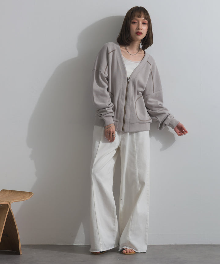 アクセントステッチZIPカーディガン