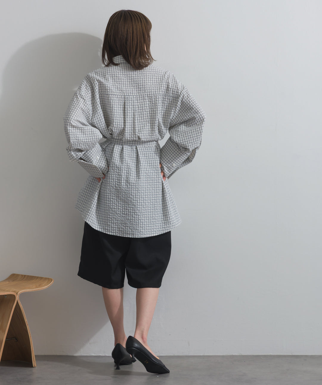 ウエストベルトチェックシャツ