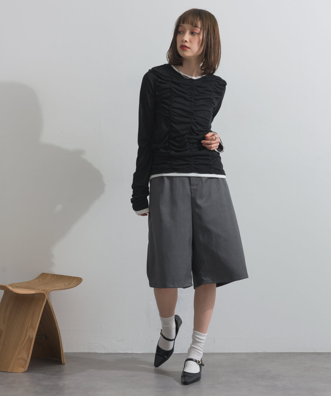 タックワイドハーフパンツ