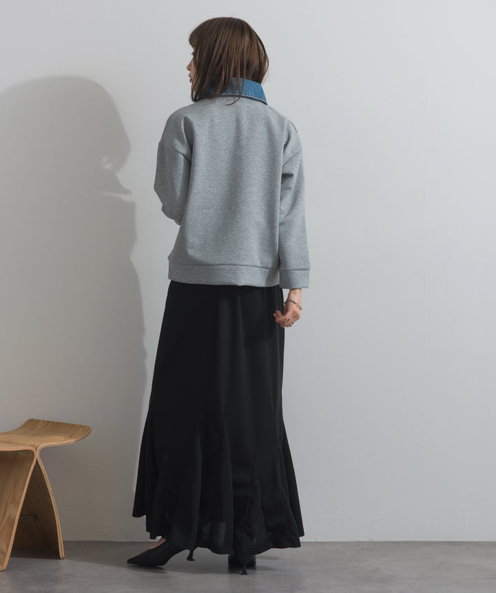 【SET】デニムドッキングポンチプルオーバー+リブマーメイドスカート(2set)