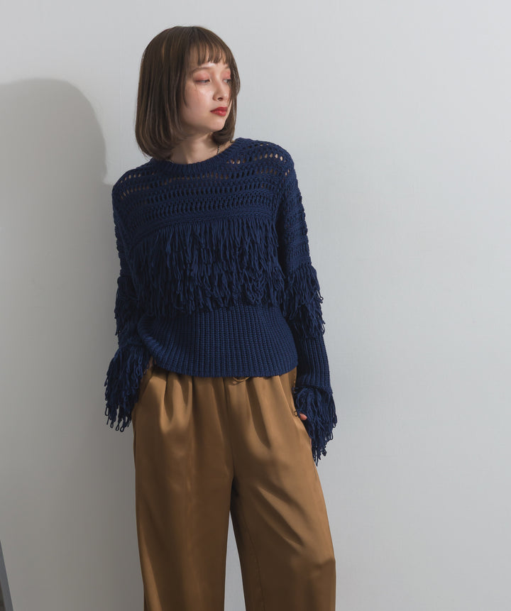 フリンジデザインメッシュニット