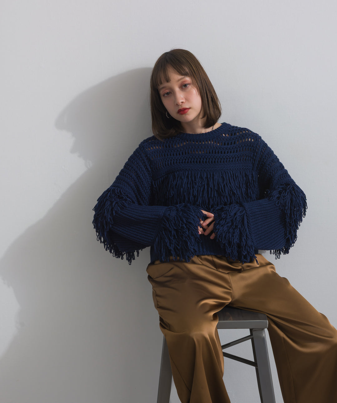 フリンジデザインメッシュニット