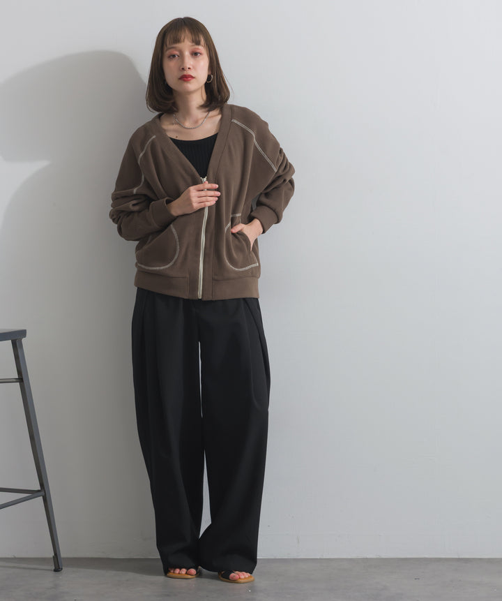アクセントステッチZIPカーディガン