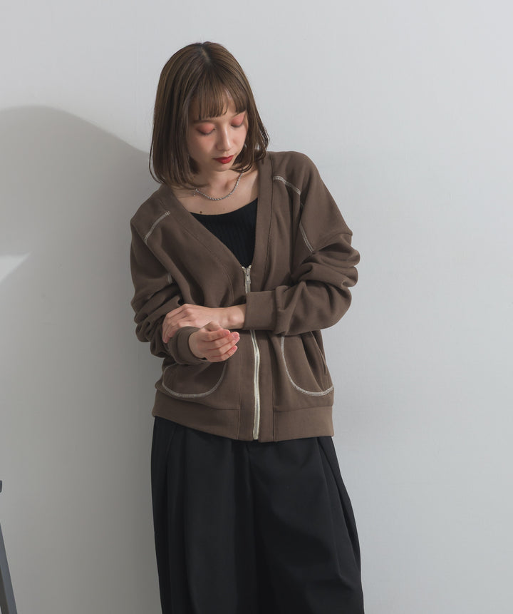 アクセントステッチZIPカーディガン