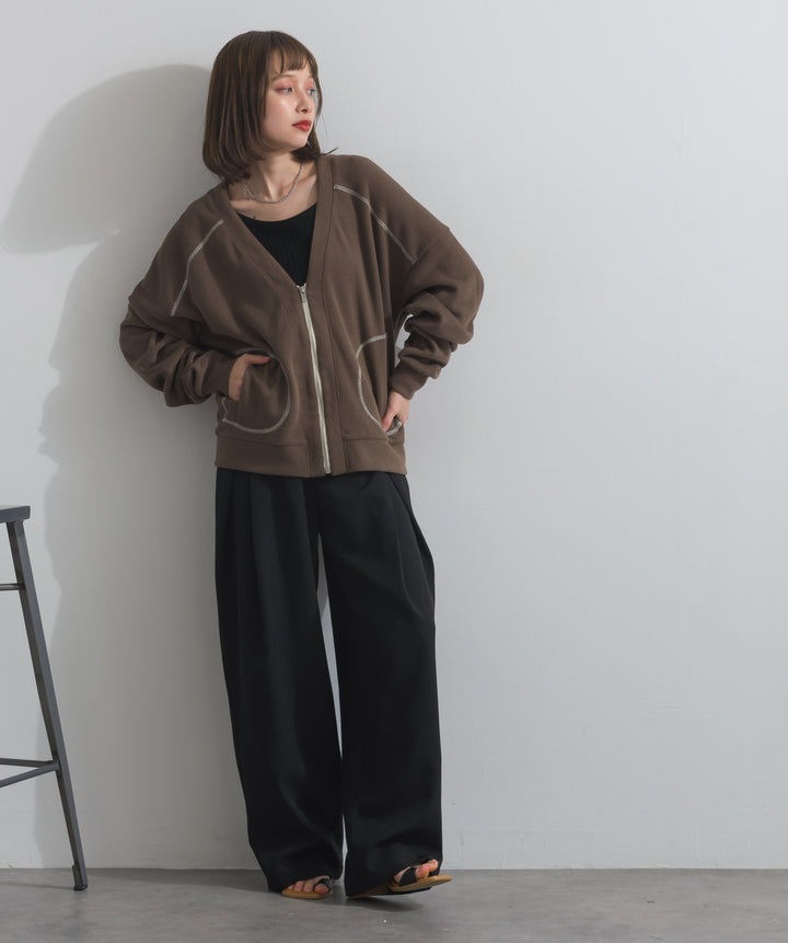 アクセントステッチZIPカーディガン
