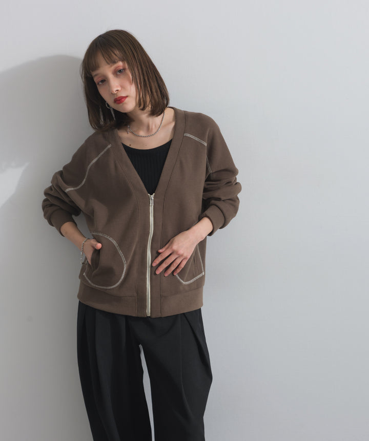 アクセントステッチZIPカーディガン
