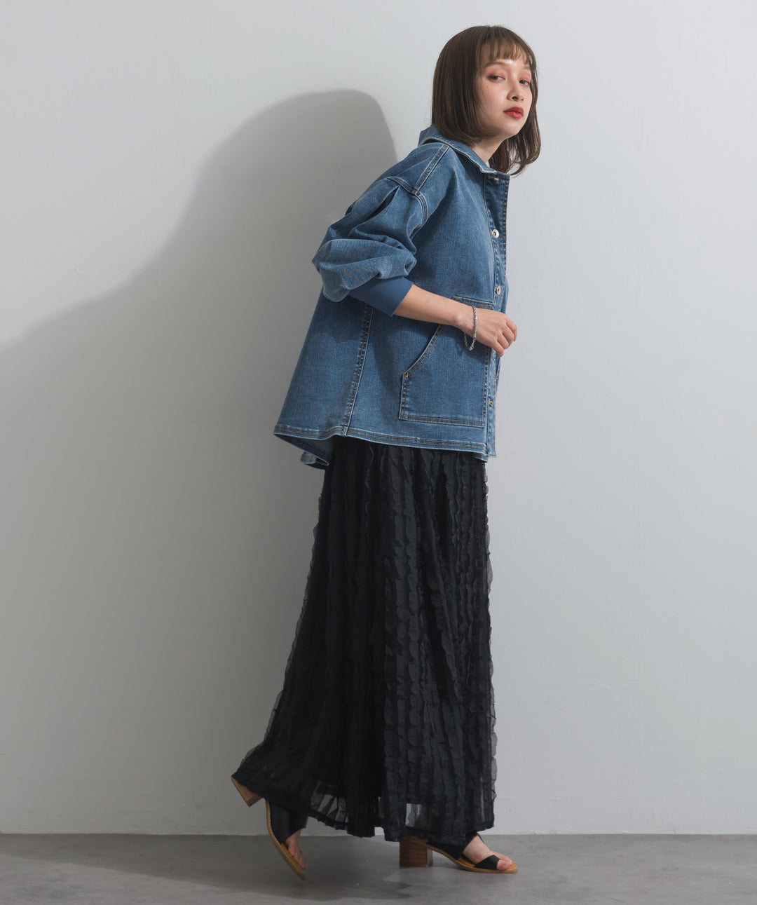 リブスリーブデニムジャケット