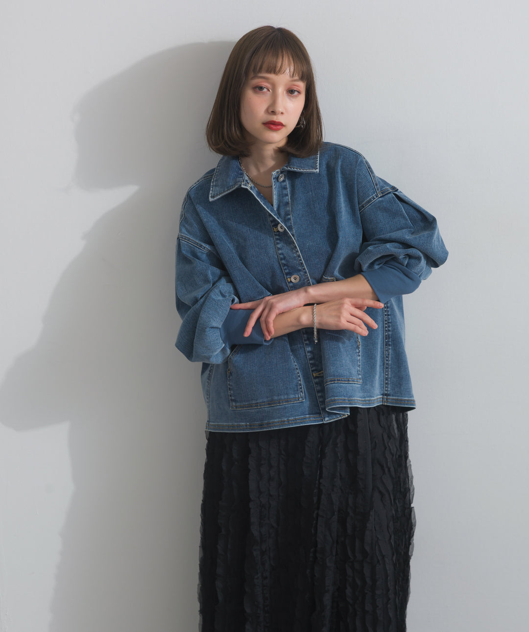 リブスリーブデニムジャケット