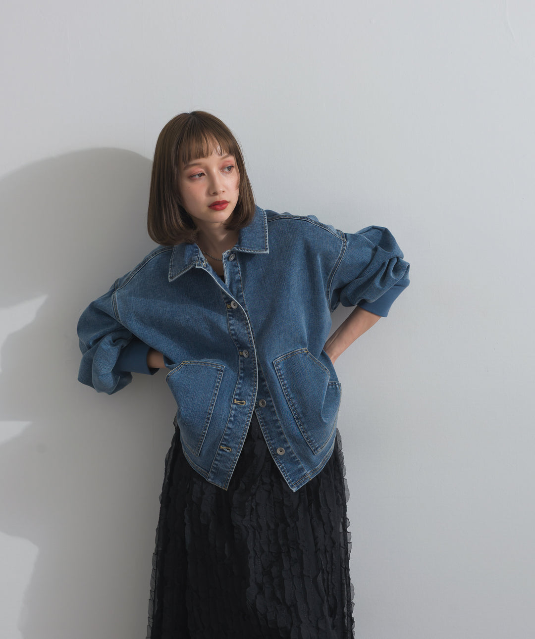 リブスリーブデニムジャケット