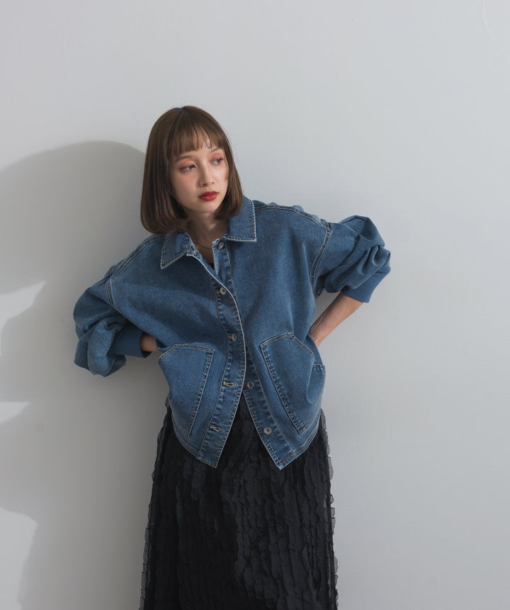 リブスリーブデニムジャケット