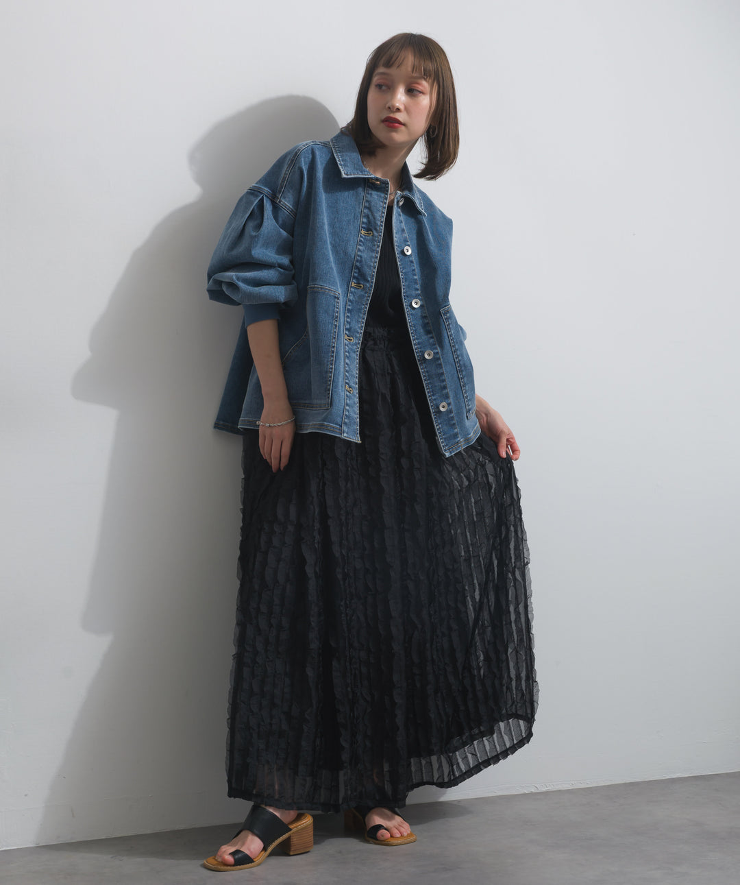 リブスリーブデニムジャケット