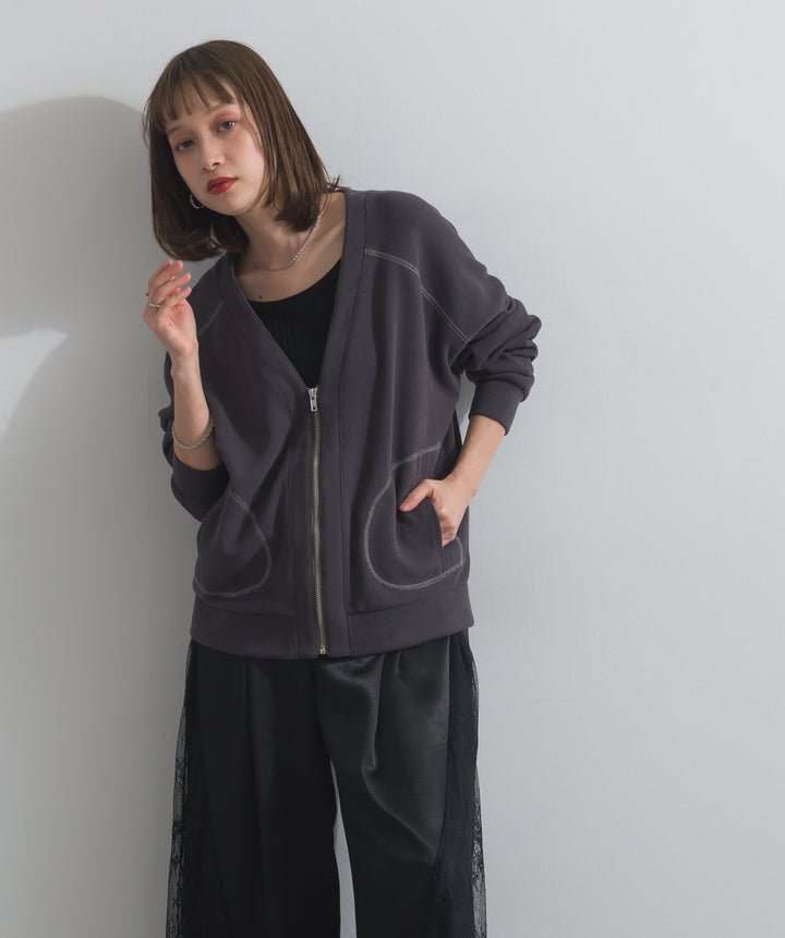 アクセントステッチZIPカーディガン