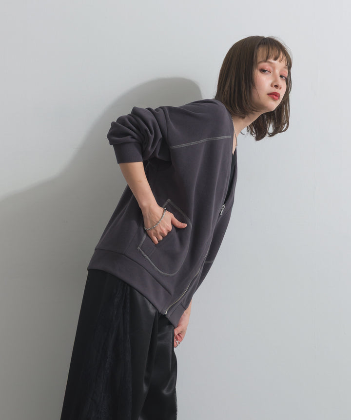 アクセントステッチZIPカーディガン