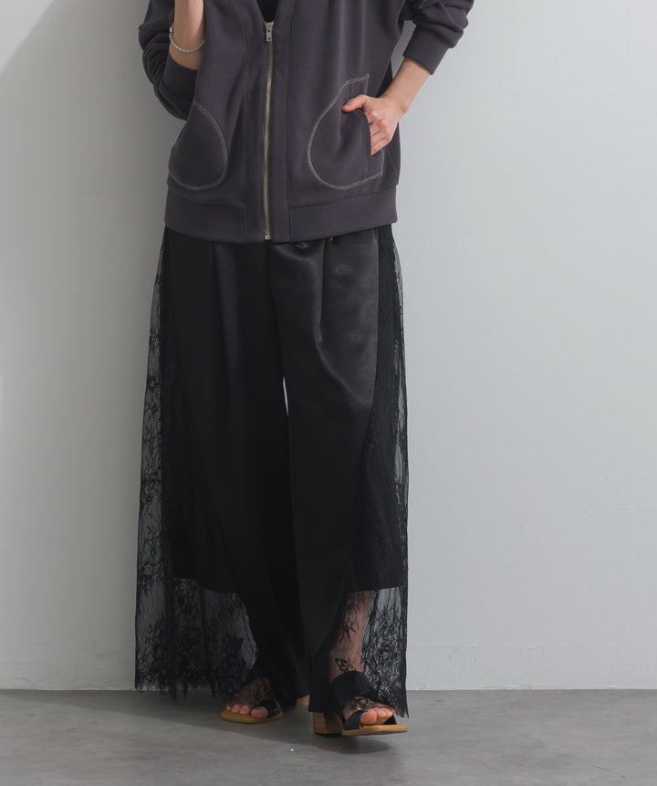 サテンxレースタックパンツ