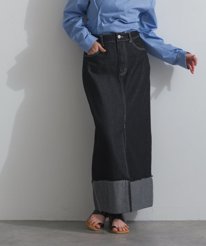 ロールアップデザインデニムスカート