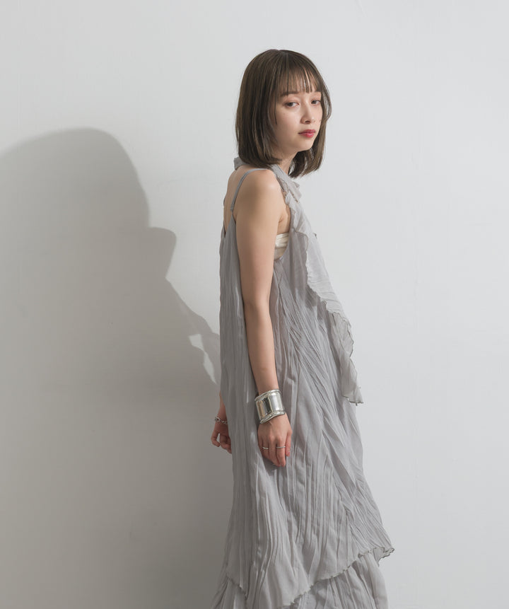 【SET】シアーシャーリングレイヤードキャミワンピース+サイドスウェットドッキングデニム(2set)