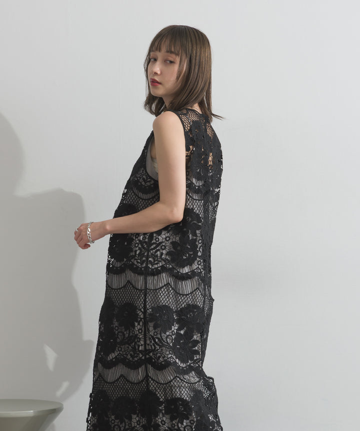 フラワーデザインレースロングジレ