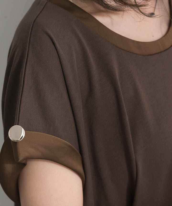 サテン部分使いアシメチュニックTシャツ