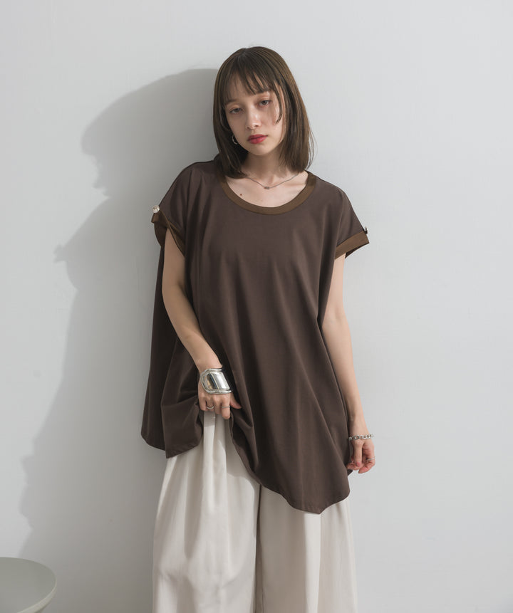 サテン部分使いアシメチュニックTシャツ