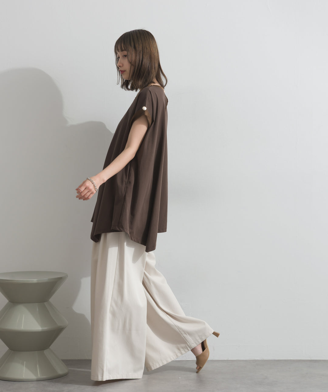 サテン部分使いアシメチュニックTシャツ