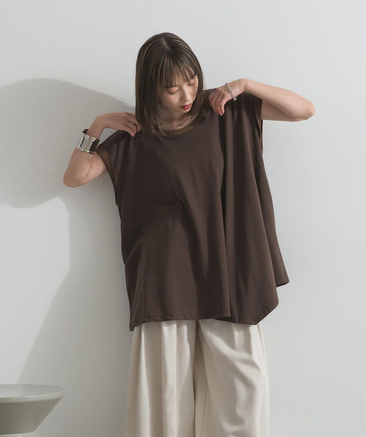 サテン部分使いアシメチュニックTシャツ