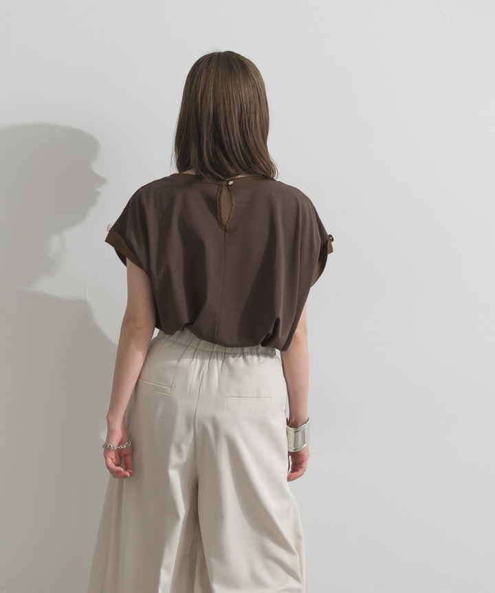 サテン部分使いアシメチュニックTシャツ