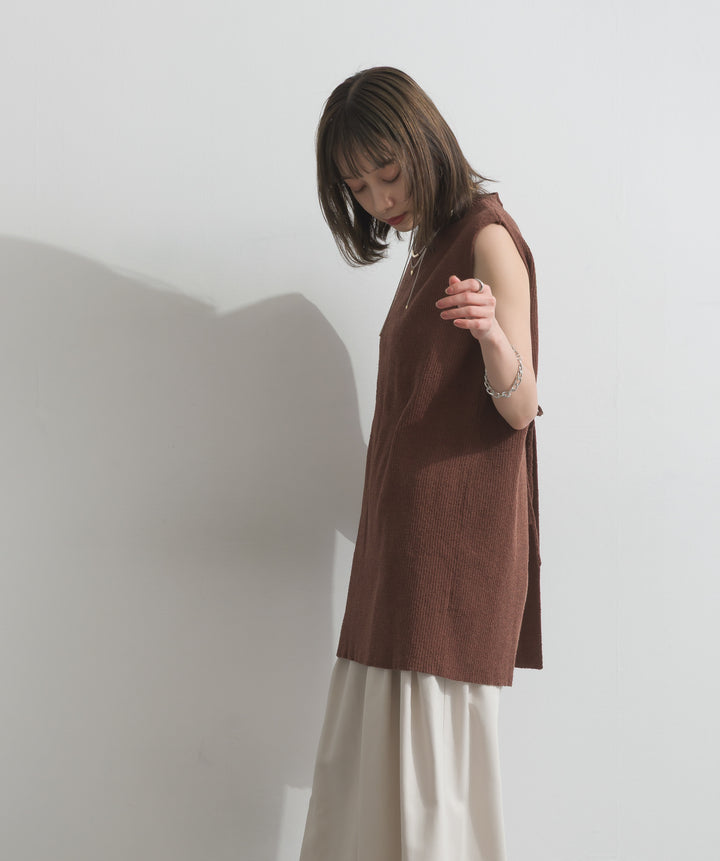 【SET】リブニットバックスリットタンク+タックワイドパンツ(2set)