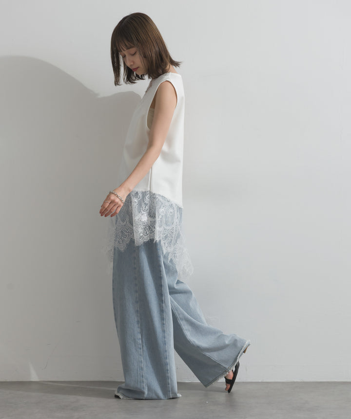 レースヘムレイヤードノースリーブトップス