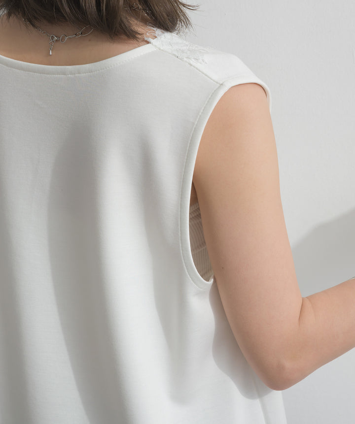 レースヘムレイヤードノースリーブトップス