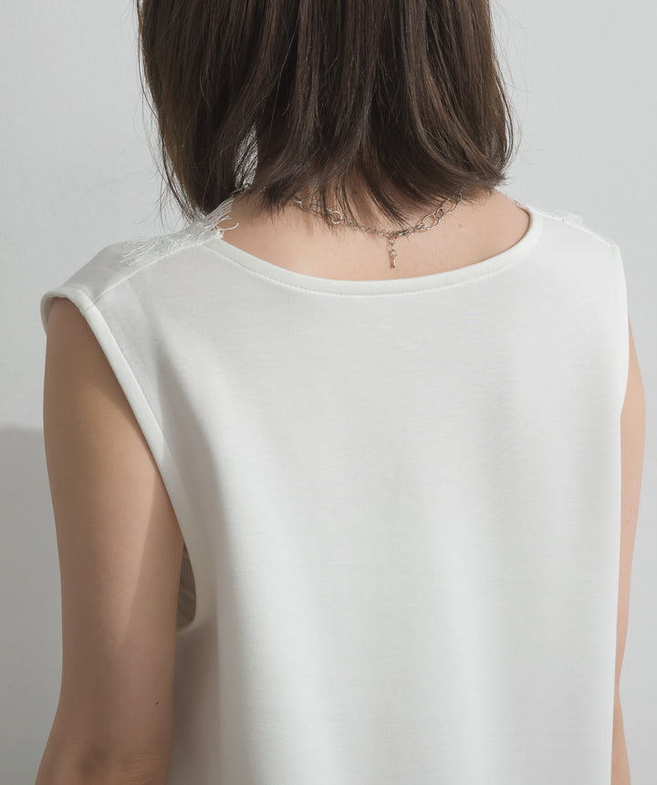 レースヘムレイヤードノースリーブトップス