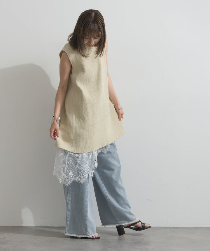 レースヘムレイヤードノースリーブトップス